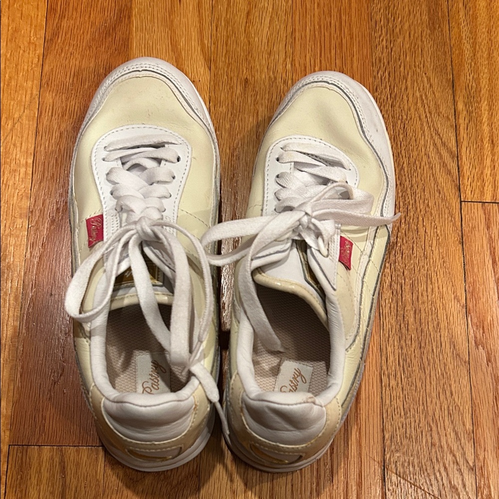 Pastry Cream and Red Athletic Shoes